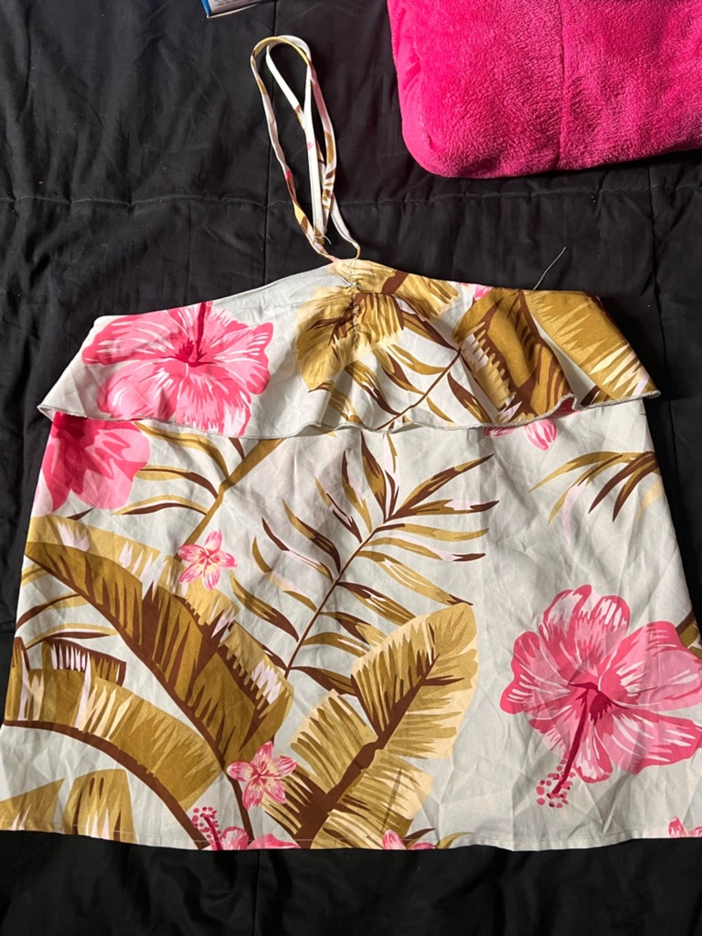 SHEIN Pink & Tan Tropical Print Ruffle Mini Skirt